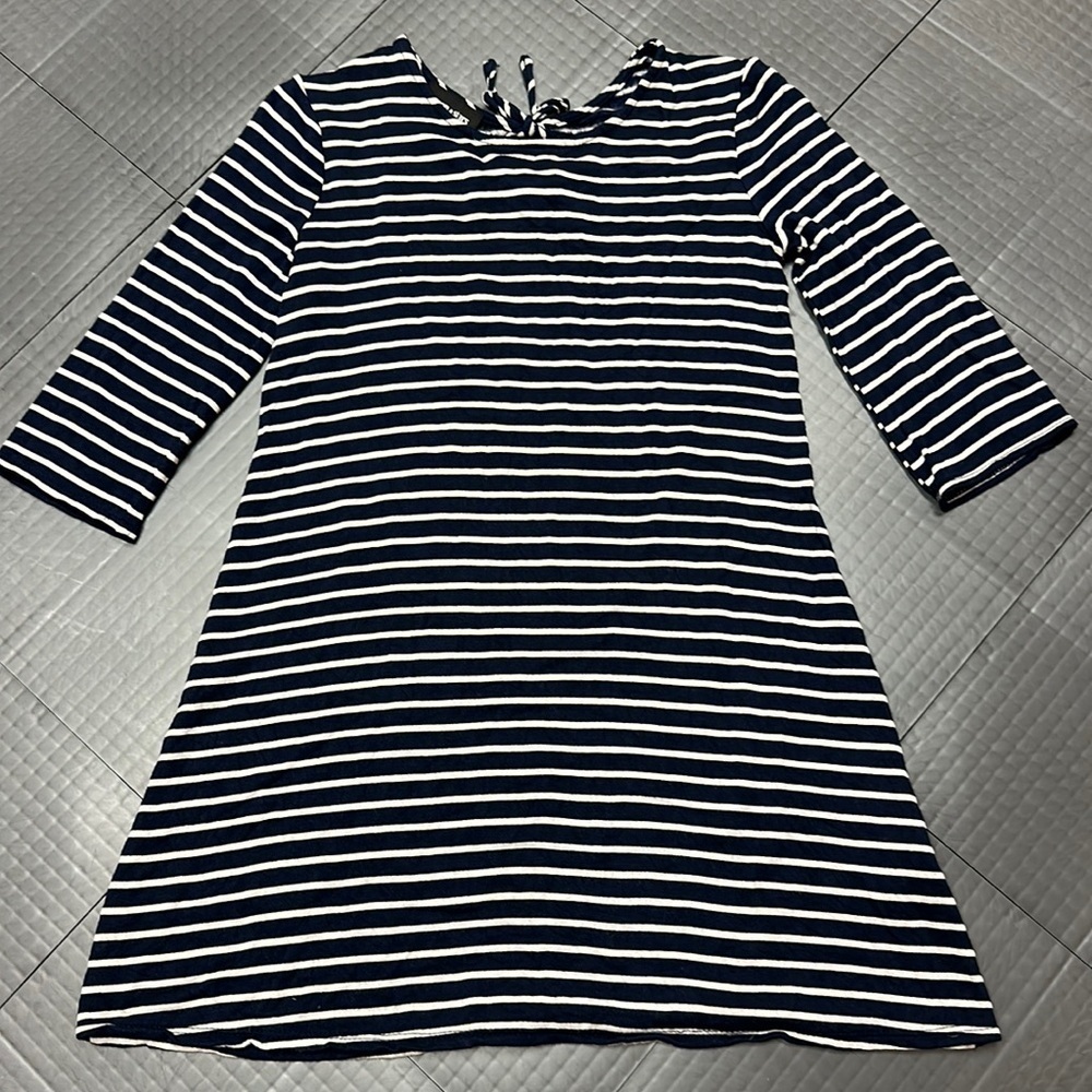 MOON AND STARS GIRLS NAVY BLUE STRIPE SHIFT DRESS SIZE 10
